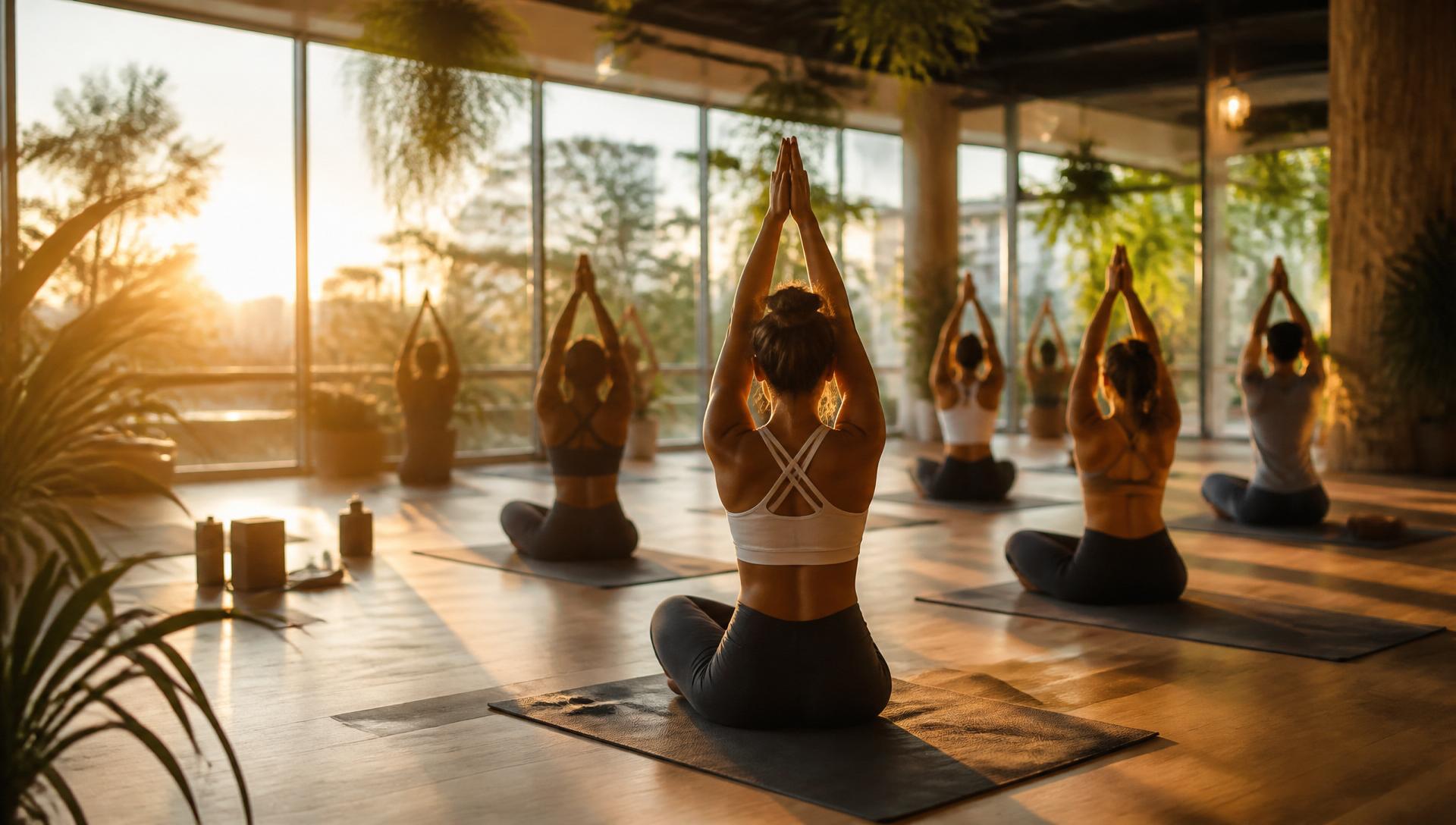 Wellness yoga class in a bright modern studio
